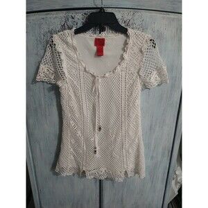 Christina v Crotchet Top White Medium Boho Cottagecore Feminine Beachy